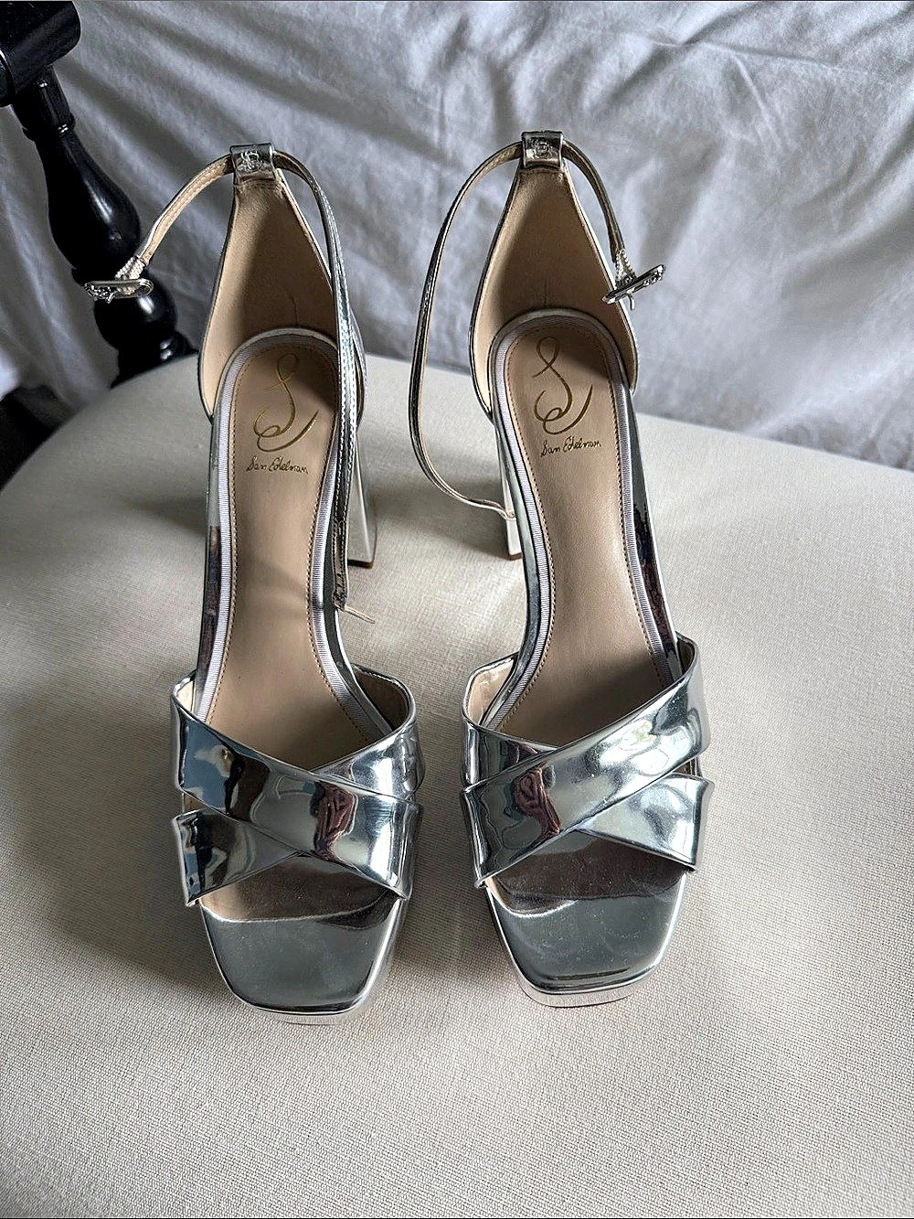 Sam Edelman Block Heel Sandal Silver Platform Heels